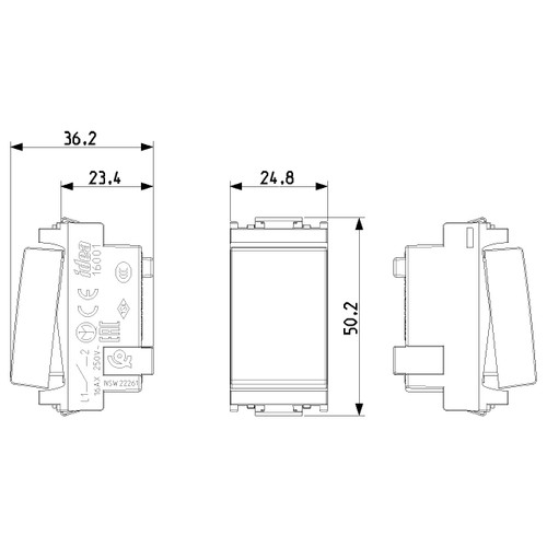 Vimar Idea 1-Way Rocker Switch, 1P 16 AX 250V, IP40, 1-Module