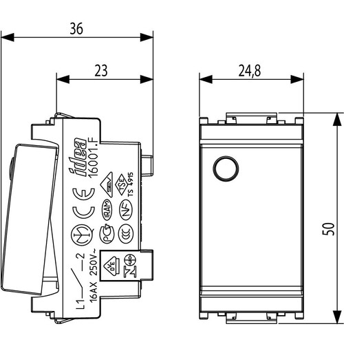 Vimar Idea 1-Way Rocker Switch, 1P 16 AX 250V, IP40, 1-Module
