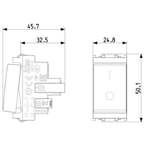 Vimar Idea 2P 1-Way Switch, 16AX, 250V, IP40, Screw Terminal