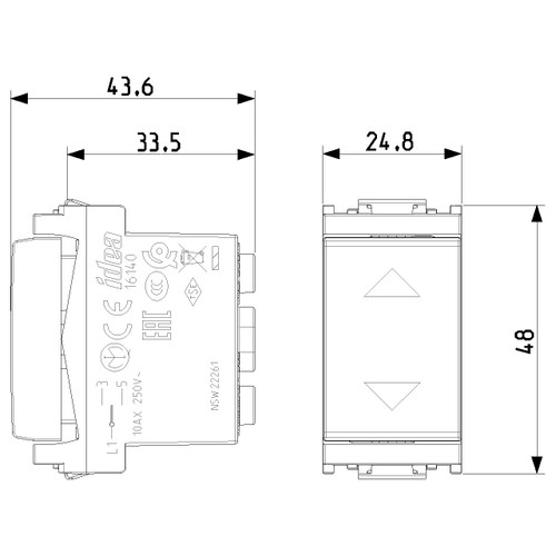 Vimar Idea 2-Way Switch, 2P, 10 AX, 250V, Central Off, IP40