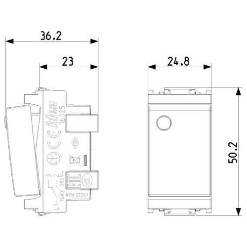 Vimar Idea 2-Way Rocker Switch, 1P 16 AX 250 V, IP40, Luminous