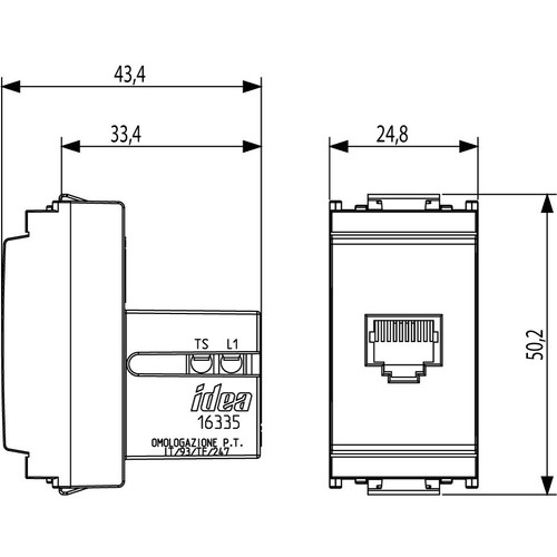 Vimar Idea RJ12 Phone Jack, 6-Position 6-Conductor (6/6), Screw Terminal, Flush-Mounted, IP20