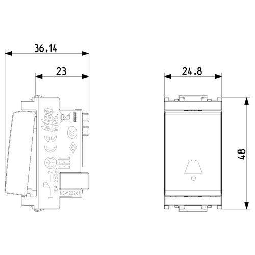 Vimar - Idea 16080 Push Switch Button - 1P NO 10 A 250 V, IP40, Plastic - Apollo Lighting