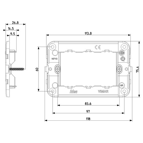 Vimar Idea 3-Module Mounting Frame, With Screws, 60 x 97 mm, Grey - Apollo Lighting