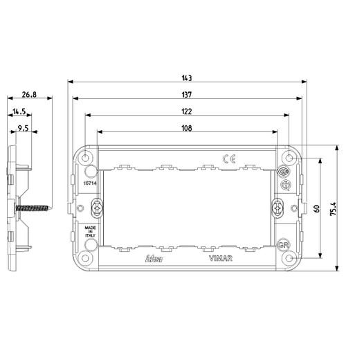 Vimar IDEA 4-Module Mounting Frame, Screws Included, Grey, Thermoplastic - Apollo Lighting