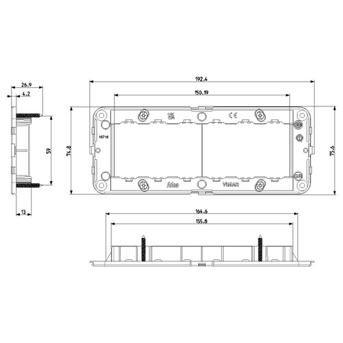 Vimar IDEA 6-Module Mounting Frame, For 6/7-Module Boxes, 60 x 172mm, With Screws, Grey Thermoplastic