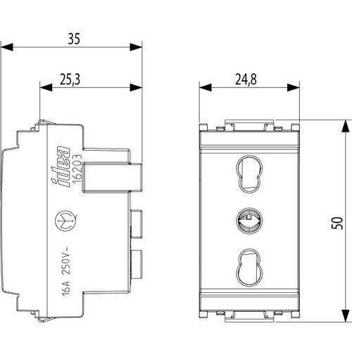Vimar Idea SICURY Bipasso Socket Outlet, Italian Standard P17/11, 2P+E, 16A 250V, IP20