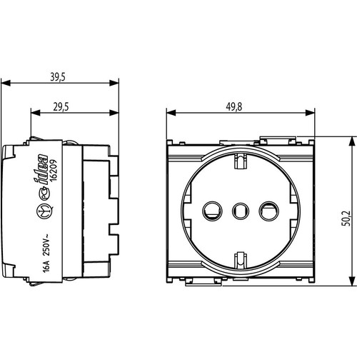 Vimar Idea SICURY Socket Outlet, Italian Standard P30, 2P+E 16A 250V, 2 Modules, IP20