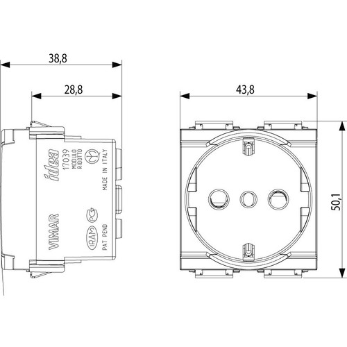 Vimar Idea SICURY Italian P30 Socket Outlet, 2P+E, 16A 250V, 2-Module, IP20