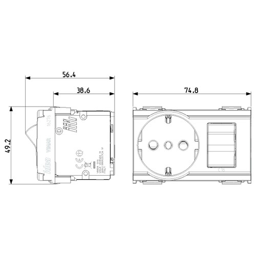 Vimar Idea SICURY Italian P30 Socket Outlet, 2P+E 16A 250V, 1P+N C16 Circuit Breaker, 3-Module, IP20