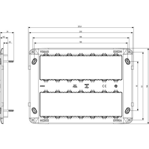 Vimar - Mounting Frame - 14 (7+7) Modules, Screws (VM20620) - Apollo Lighting