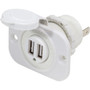Blue Sea Systems Dual USB Charger Socket, 12/24V DC, 2.1A, IP45, 1 1/8 in Cutout, Watertight Cap