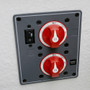 Blue Sea Systems Dual Battery Bank Management Panel, 32V DC, 300A, 2 m-Series ON/OFF Switches, 100A Circuit Breaker, Ignition Protected