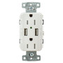 Hubbell USB15A5W White Outlet Dual 15 Amp 125V 2-Pole and Dual 5 Amp 5V USB Ports USB15A5W