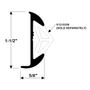 TACO Marine Aluminum Rub Rail, 1-1/2 in x 5/8 in, 12 ft, Clear Anodized