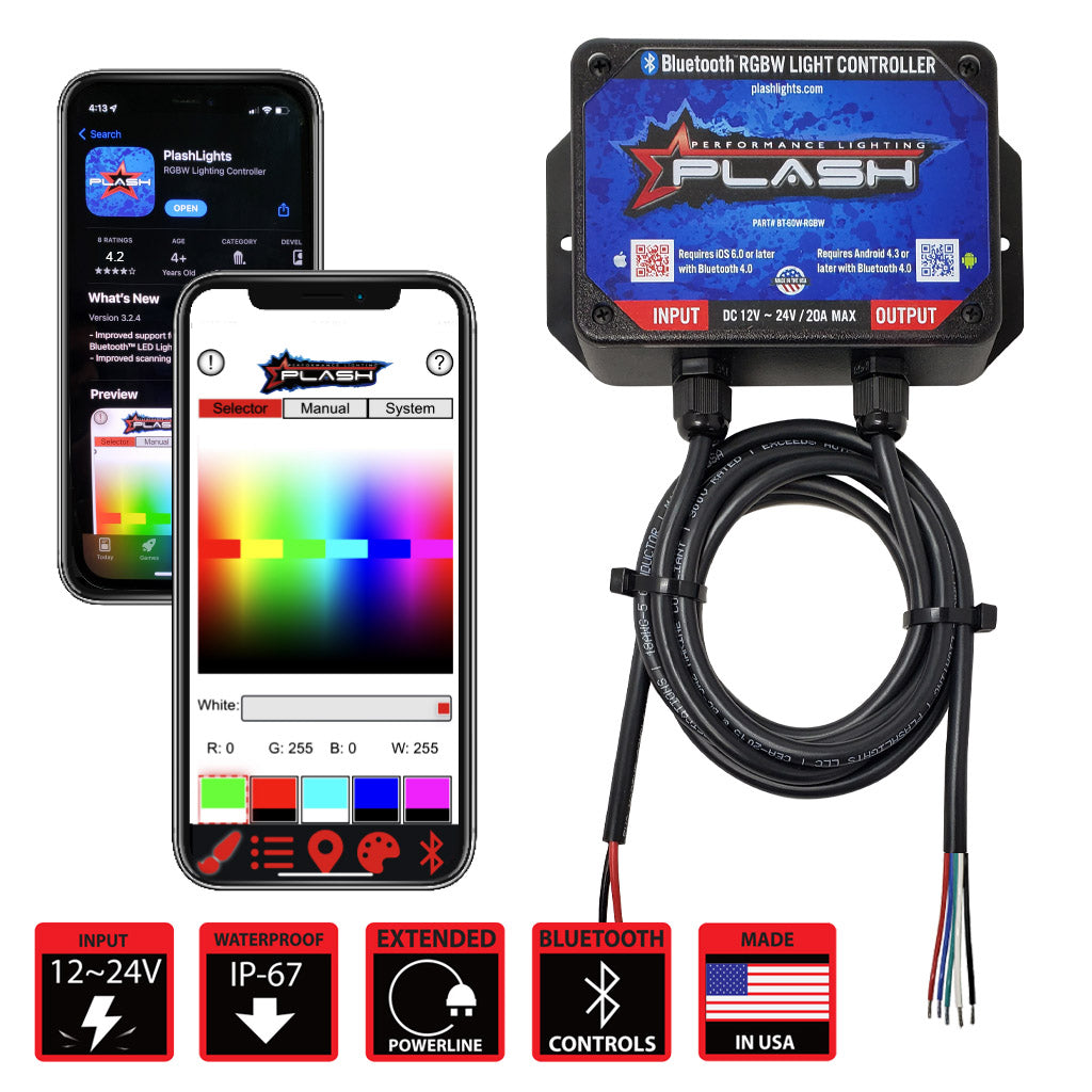 Plash - LED Light Controller - RGBW, Bluetooth, 12-24V, IP67 (BT-60W-RGBW)