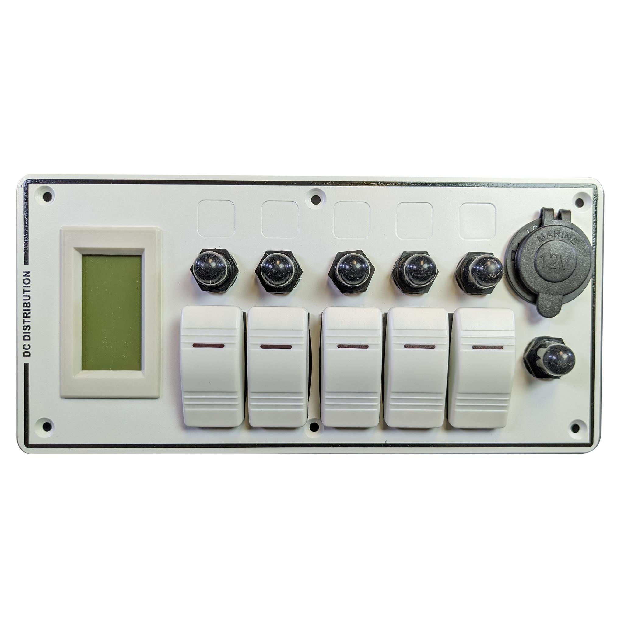 Plash - Switch Panel - 5 Switch, with Breakers, Voltmeter, White (EL-LF5Z/S-VT-WHT)
