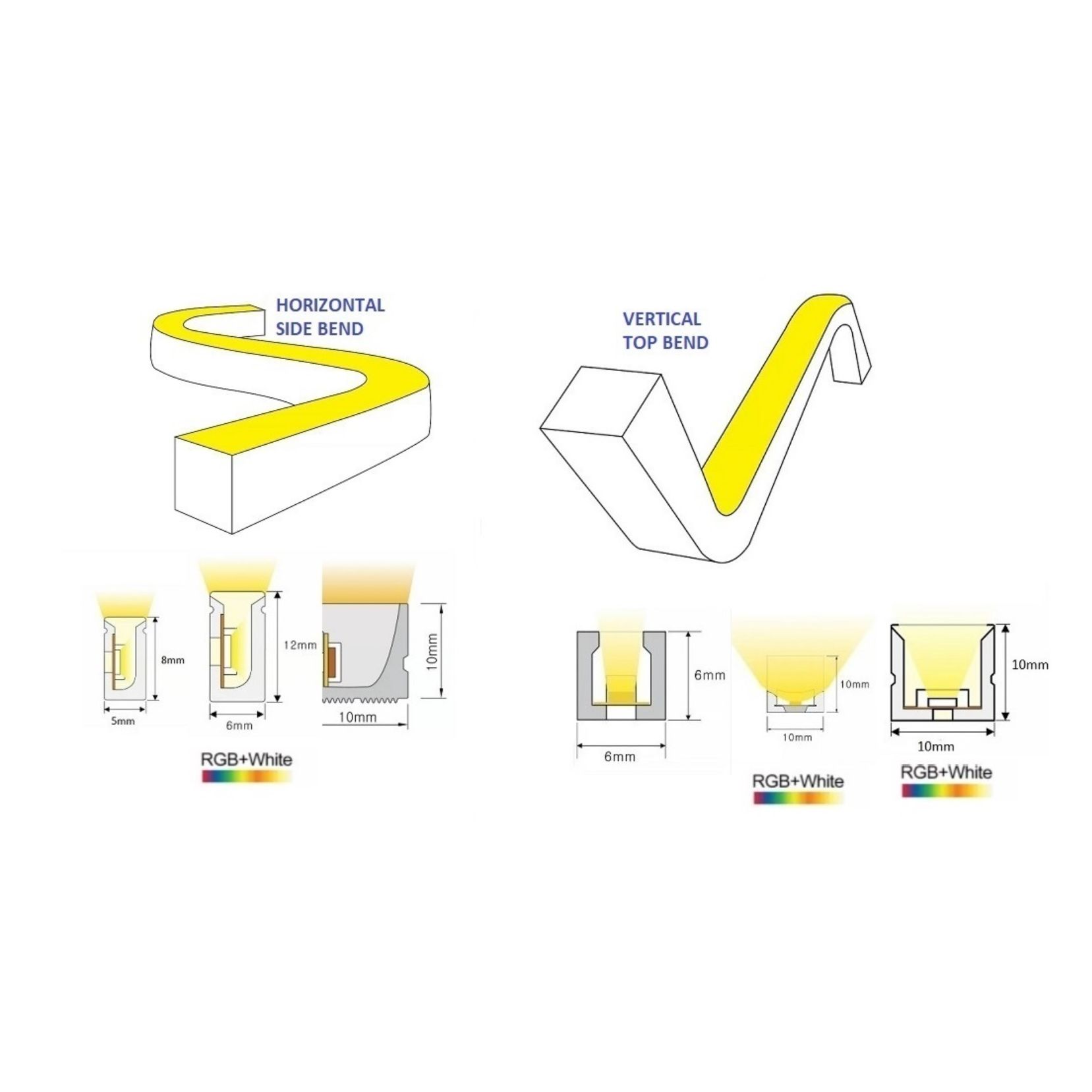 Apollo - 10X10 Neon Flex - 24V DC, 10W, Dimmable, Round and Flat Top Bend