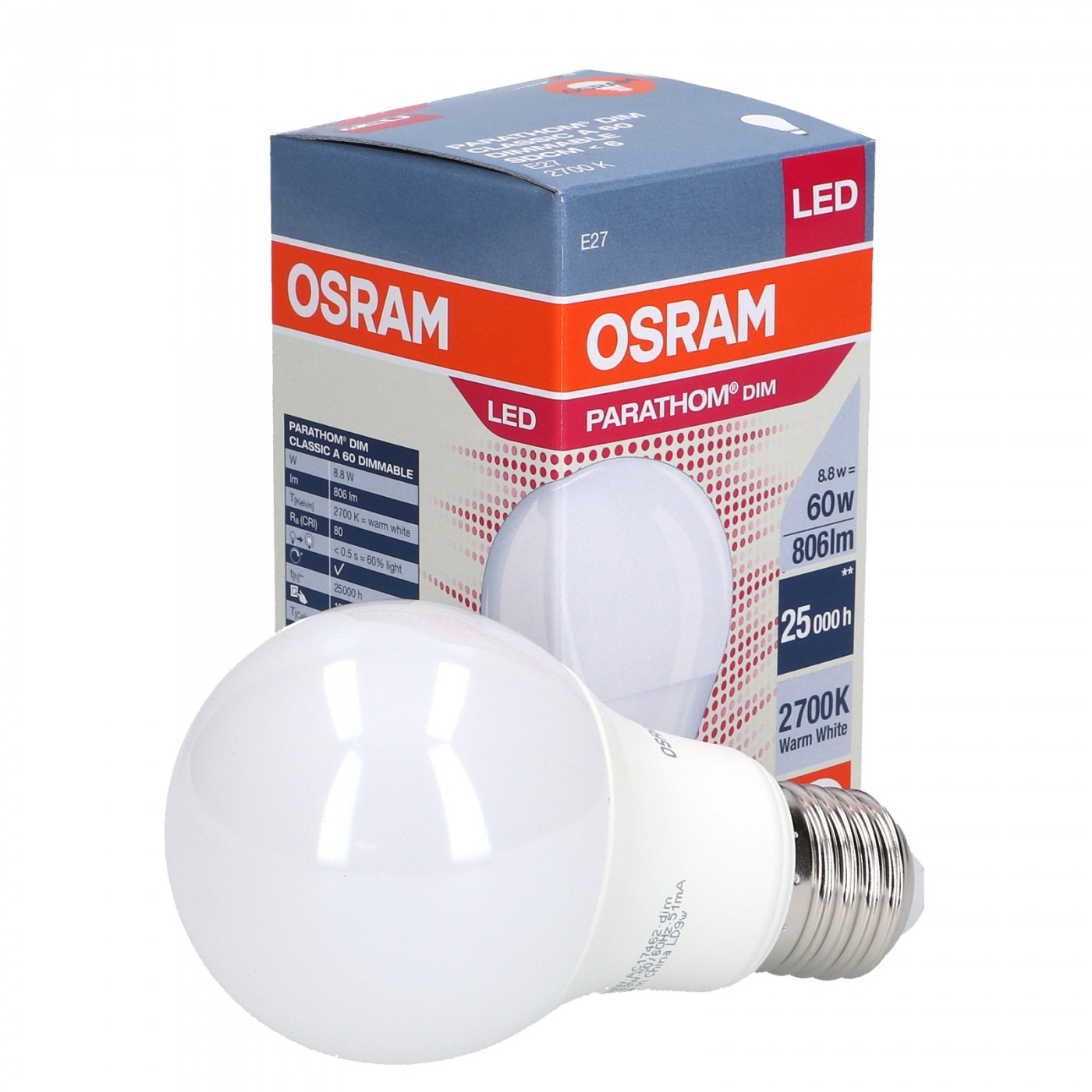 Osram - E27 Base - 220-240V LED 8.8W 2700K Dimmable