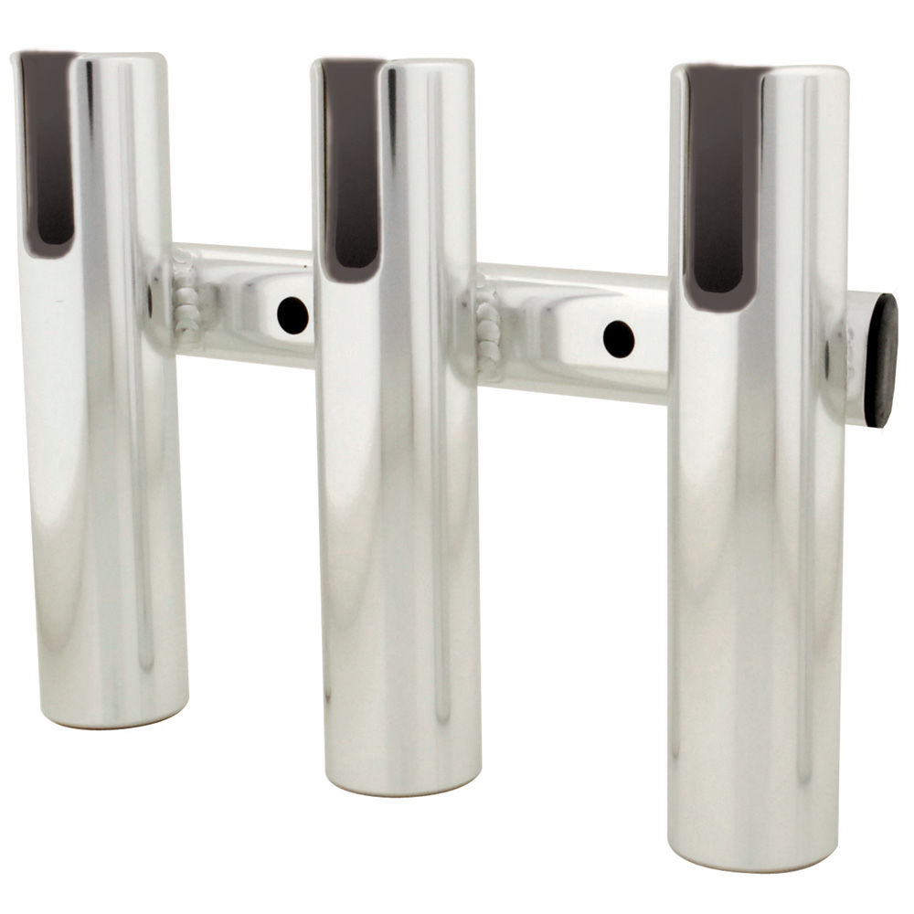 TACO Marine 3-Rod Aluminum Rod Rack, For Light Tackle Spinning Rod/Reel Combos, 8-1/2 in H x 12 in W, 1-1/2 in ID, Brushed Anodized Aluminum
