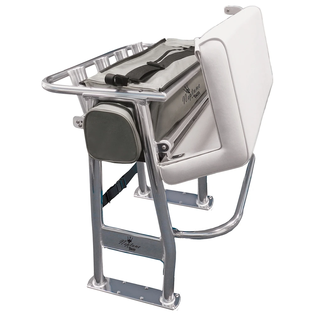 TACO Marine Neptune II Leaning Post with Tackle Storage Bag, For Boats Under 25 ft, 14 in x 35 in Footprint, 72qt Cooler Storage, 4 Rod Holders, Anodized Aluminum Frame