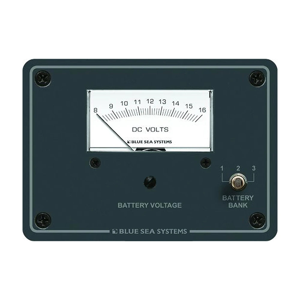 Blue Sea Systems DC Analog Voltmeter Panel, 8-16V DC, 3-Position Switch, 5052 Aluminum Panel