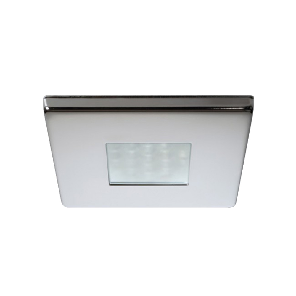 Quick - Edwin C Downlight LED - 2W, IP66, Screw Mounted - Square Stainless Bezel, Square Warm White Light