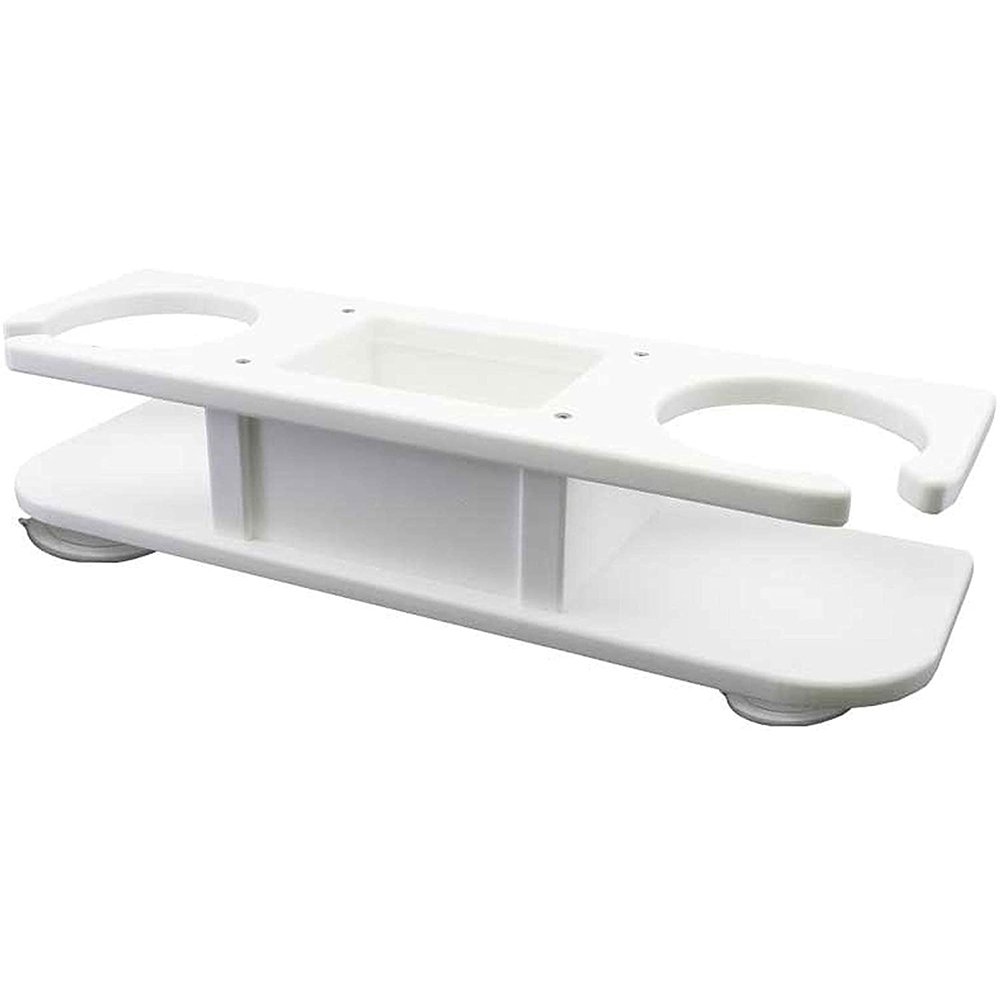 TACO Marine 2-Drink Poly Holder with Catch-All, White Polyethylene, Suction-Cup Mount