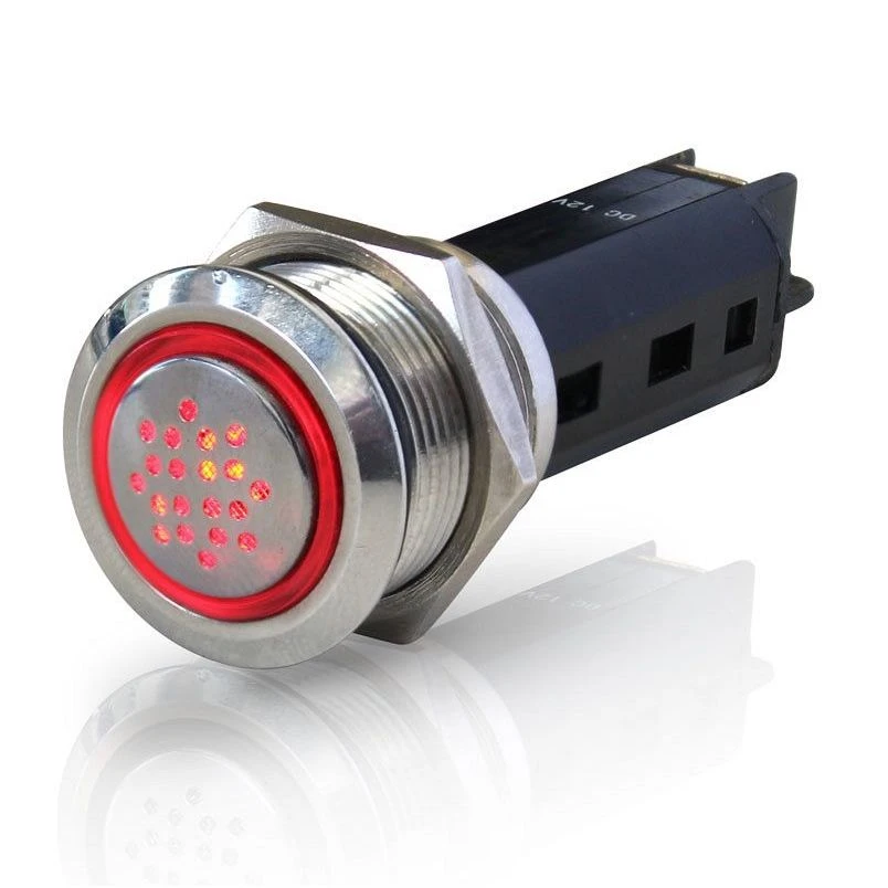 Hella Marine Buzzer With LED Ring, 304 Stainless Steel, Red LED Ring, Through-Panel Mount, 19mm Panel Cutout, 5A, For 1-10mm Panels