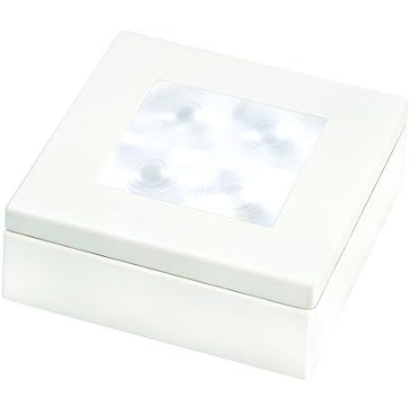 Hella Marine Slim Line Square LED Courtesy Lamp, White Light, White Plastic Rim, 60mm, IP67, Pre-Wired 120mm Cable