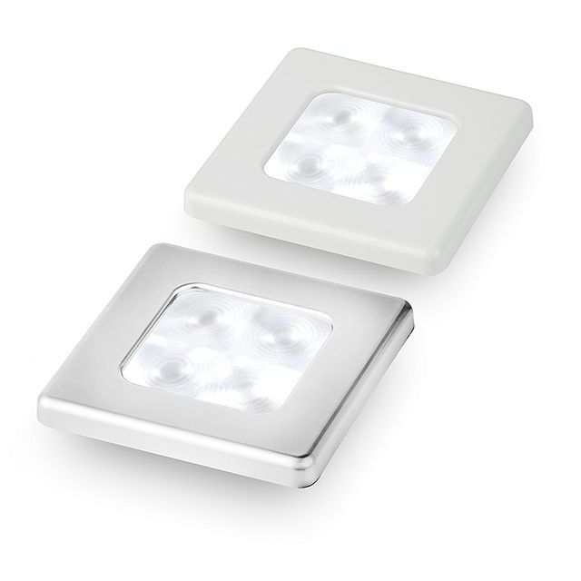 Hella Marine Slim Line Square LED Courtesy Lamp, White Light, Chrome-Plated Rim, IP67, <0.5W, 120mm Pre-Wired Cable, Surface Mount Ring with Stainless Screws