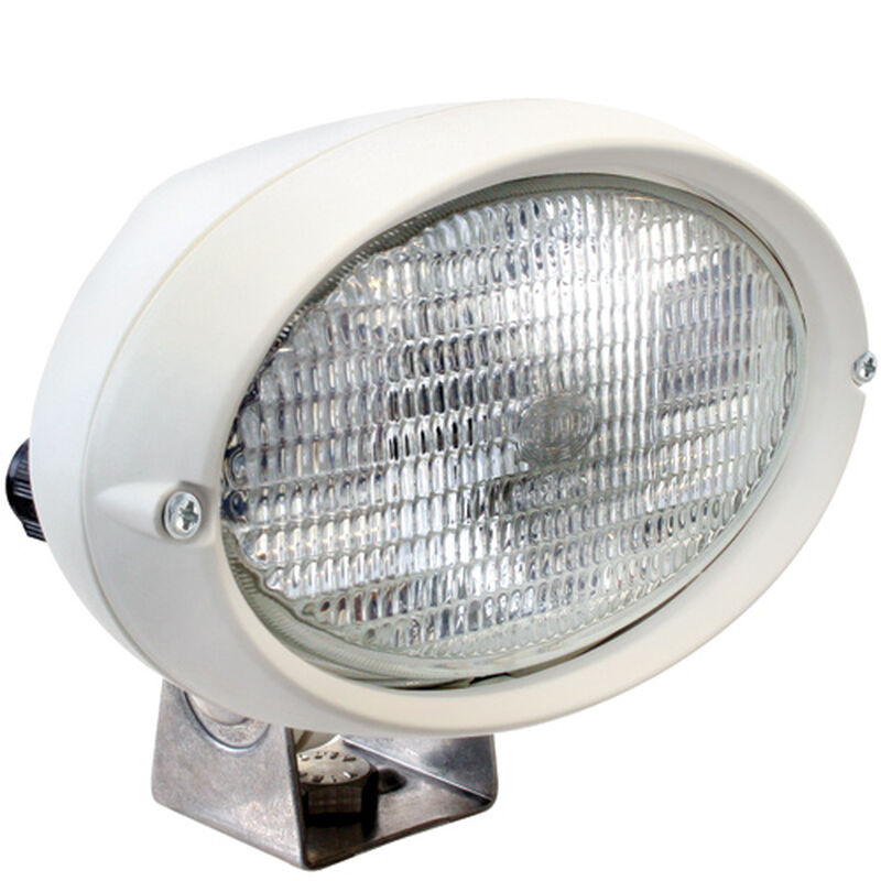 Hella Marine 6361 Series Oval 100 Halogen Deck Floodlight, 12V, 55W, H3 Bulb Included, IP6K9K, Bracket Mount, 180 Degree Rotation, 12ft Cable, White Housing