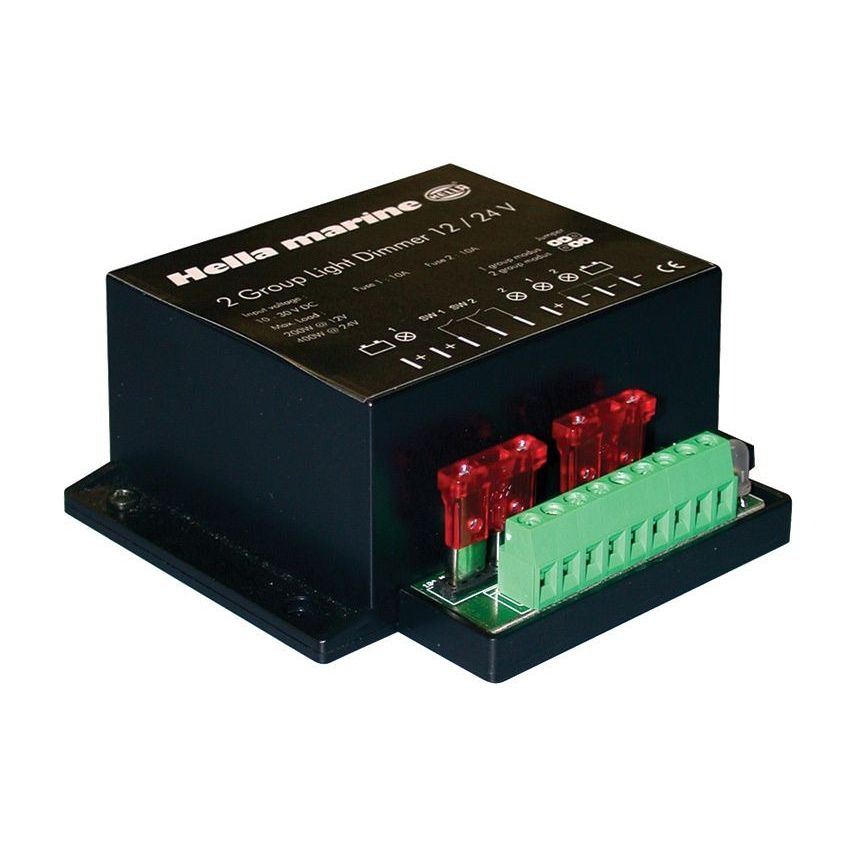 Hella Marine 2 Group Light Dimmer, For LED & Halogen Lamps, 8-30V DC, PWM, Soft-Start, Low Voltage Battery Protection
