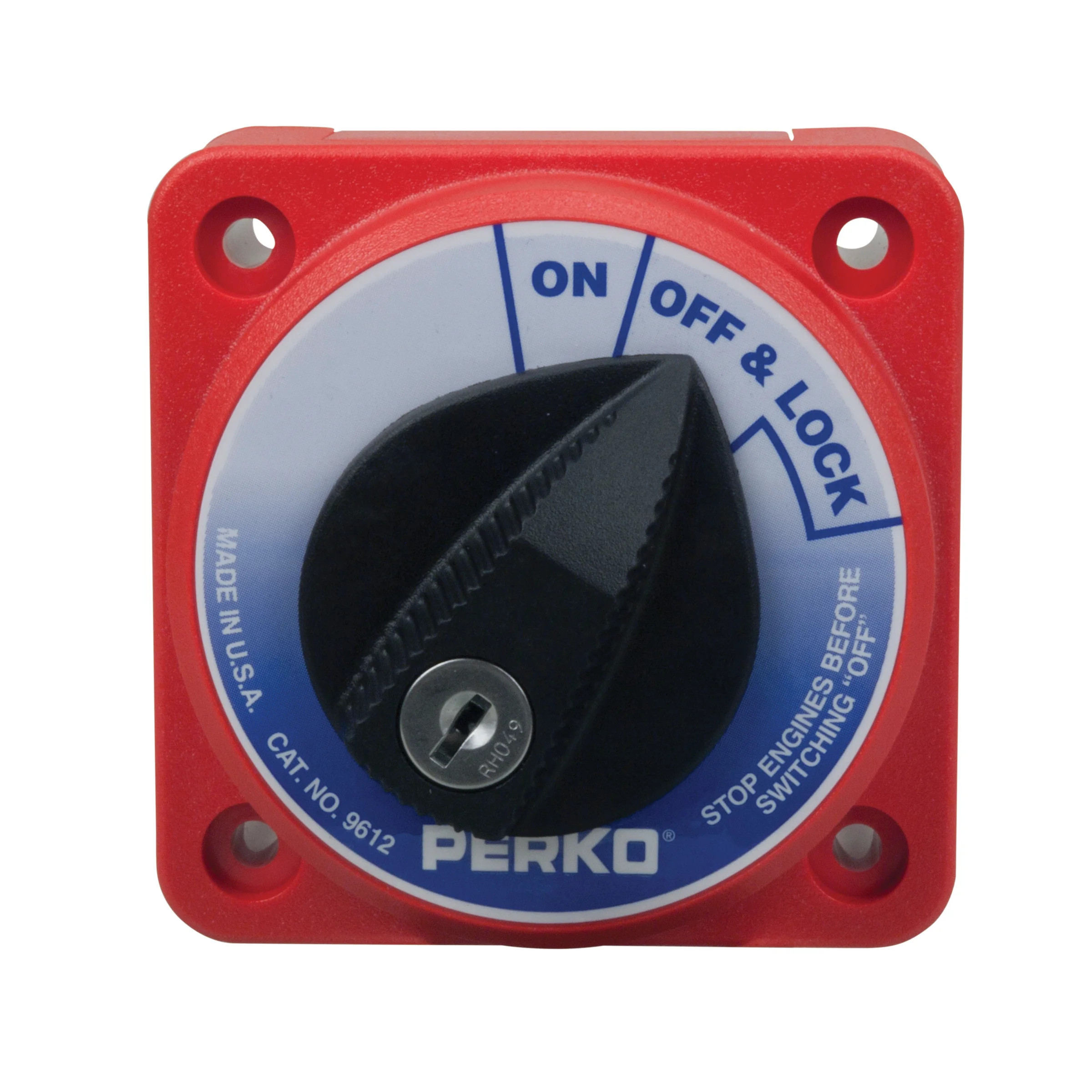 Perko 9612 Compact Medium Duty Main Battery Disconnect Switch with Key Lock, Ignition Protected, 6-32V, 315A Continuous, 450A 5-Min Intermittent