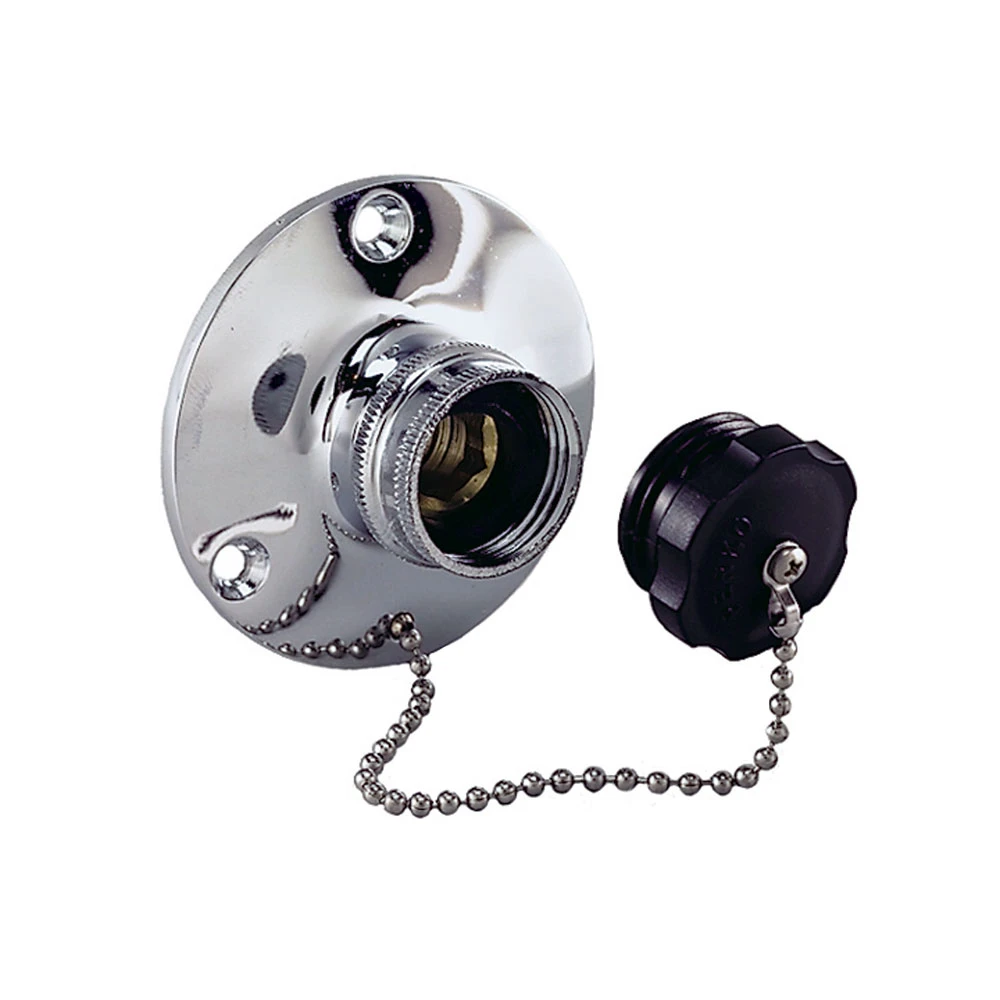 Perko 0499 Water Inlet Fitting, 1/2 in NPT, Chrome-Plated Bronze, Female Swivel Hose Connector, Watertight Plug