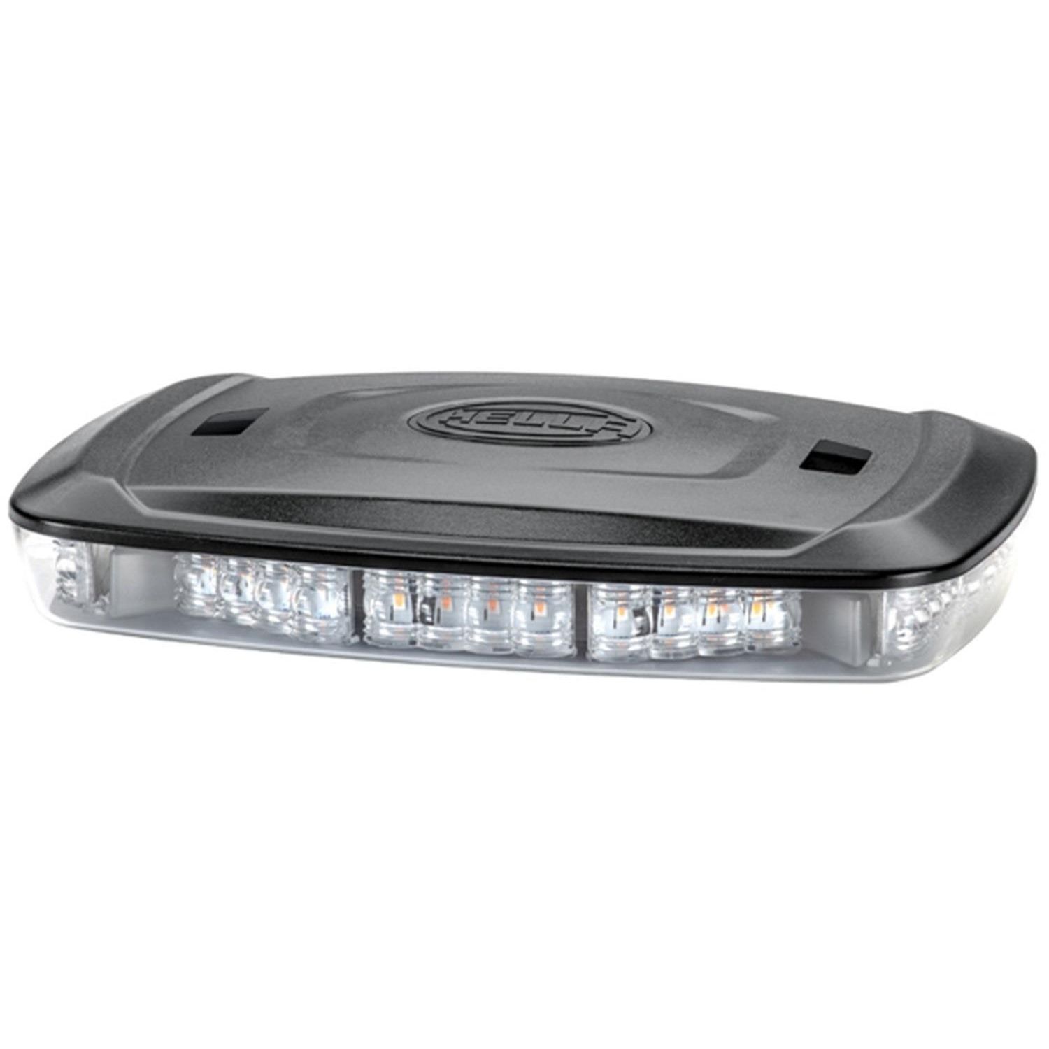 Hella Marine Mini LED Warning Lightbar, 10in, 10-30V, IP67, Magnetic Mount, Amber Light, Clear Lens, Flashing/Rotating Modes