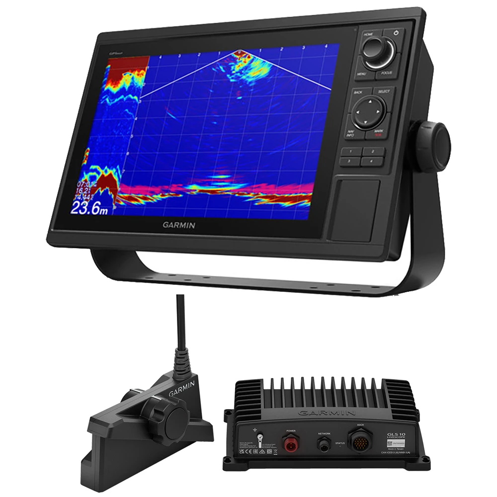 Garmin GPSMAP 1222 LiveScope Plus Bundle, 12 in Keyed Chartplotter, GLS 10, LVS34