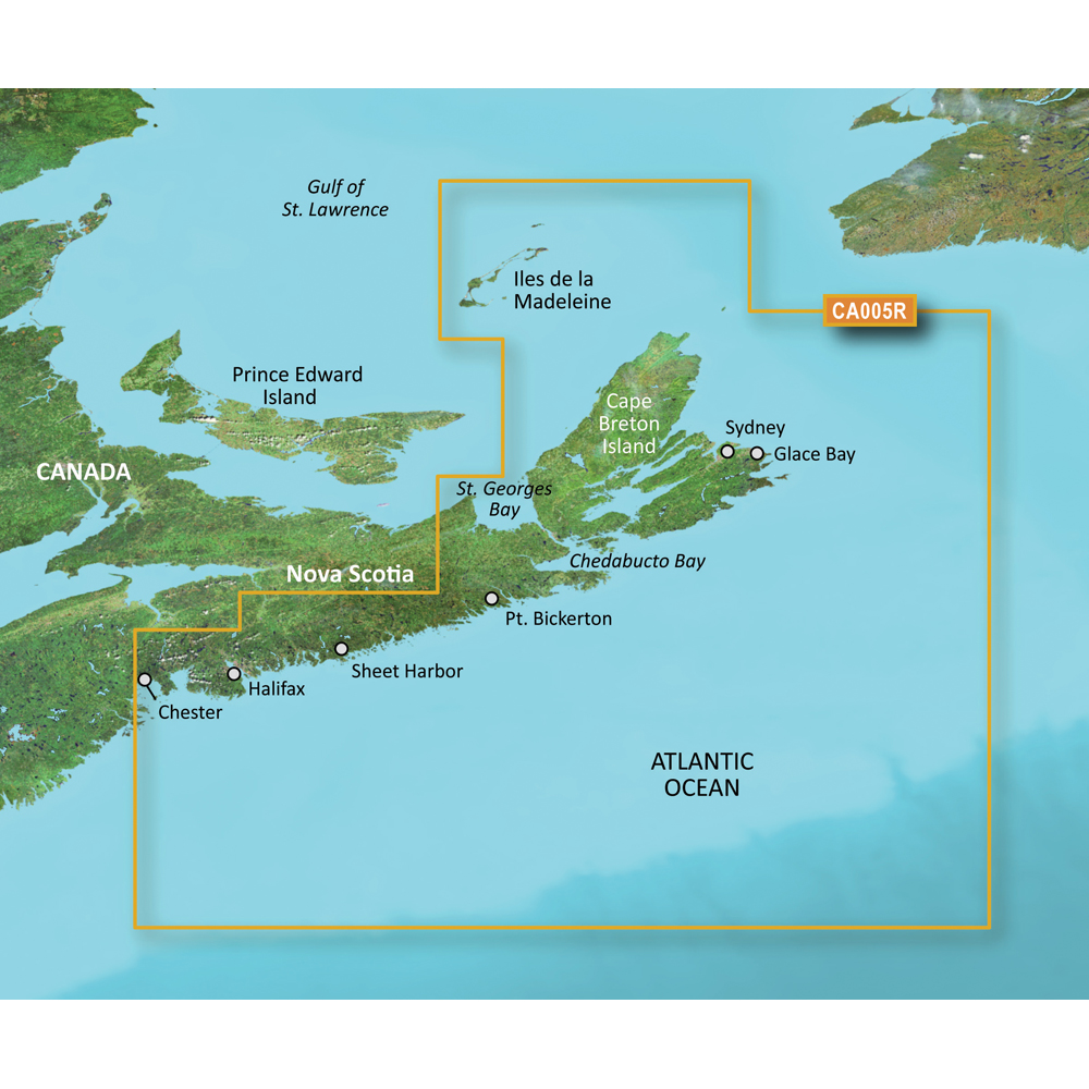Garmin BlueChart g3 Vision HD VCA005R Coastal Chart, Halifax to Cape Breton Coverage, Auto Guidance, 1 ft Contours, Depth Range Shading, Shallow Water Shading
