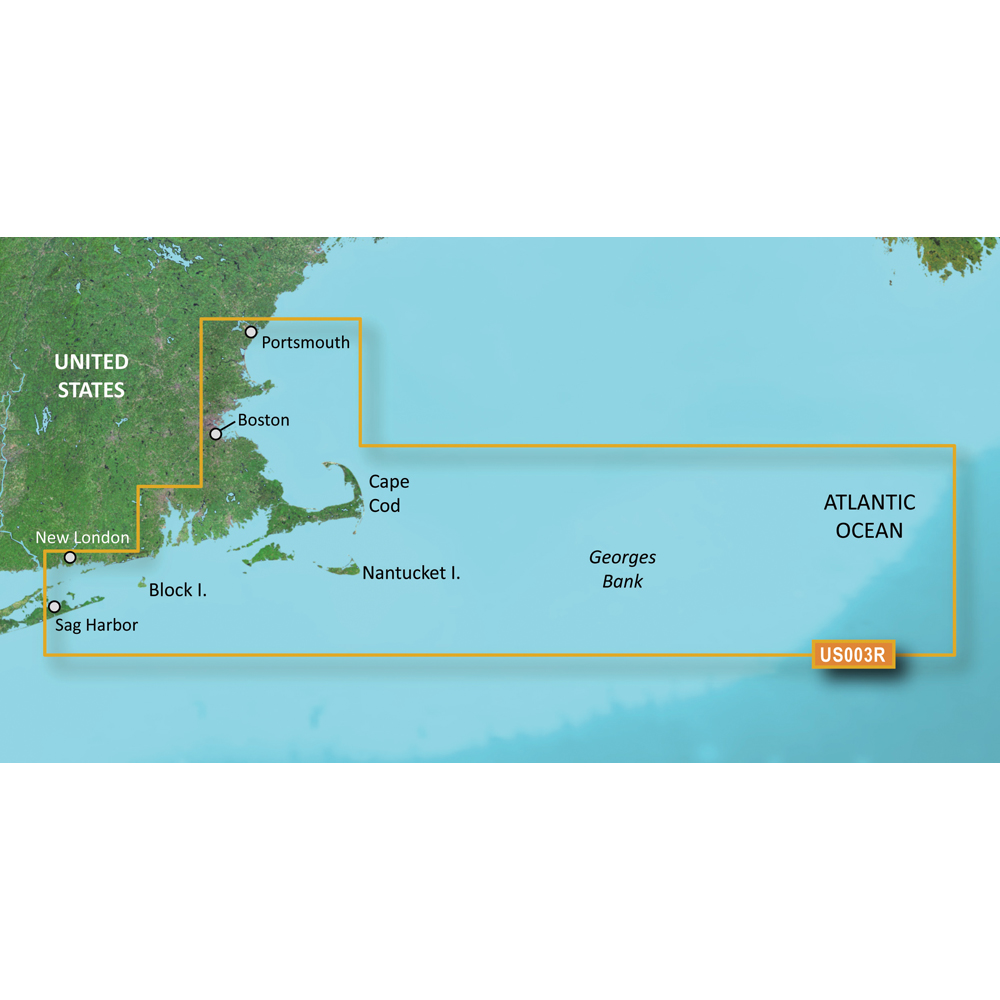 Garmin BlueChart g3 Vision HD Electronic Chart VUS003R Cape Cod, Auto Guidance, Relief Shading, Depth Range Shading, 1 ft Contours, Satellite Imagery