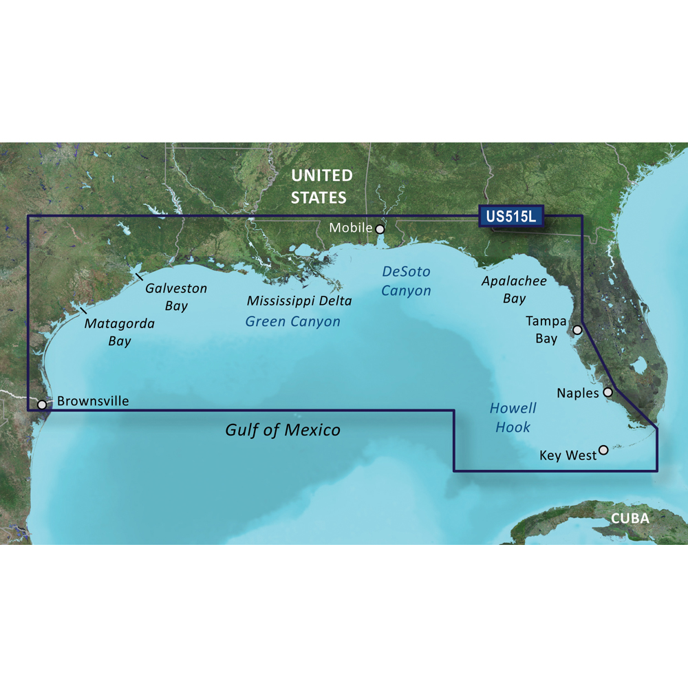 Garmin BlueChart g3 Vision VUS515L Coastal Chart, Brownsville TX to Key Largo FL, Navionics Data, Auto Guidance, High-Resolution Relief Shading, 1 ft Contours