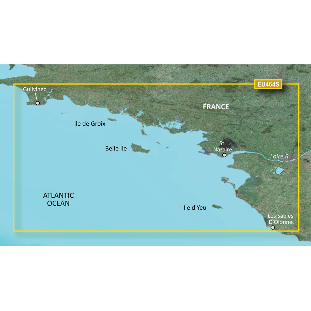 Garmin BlueChart g3 Vision HD VEU464S Electronic Chart, Penmarch to Les Sables d'Olonne, Garmin and Navionics Content, Auto Guidance, 1 ft Contours, High-Resolution Satellite Imagery, FishEye View, MarinerEye View, Aerial Photography