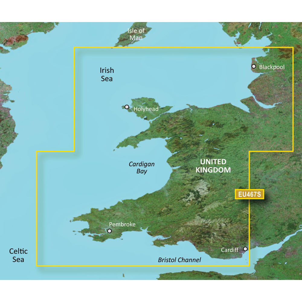 Garmin BlueChart g3 Vision HD Electronic Chart, VEU467S Blackpool to Cardiff, For Garmin Chartplotters, Auto Guidance, 1 ft Contours, Depth Range Shading, High-Resolution Satellite Imagery, Aerial Photography, FishEye View, MarinerEye View