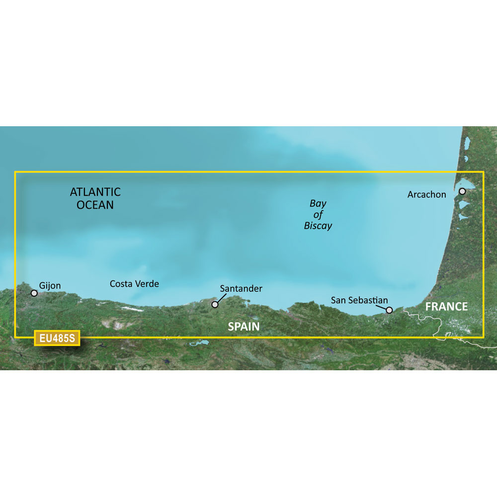 Garmin BlueChart g3 Vision Coastal Chart, VEU485S, Fuenterrabia to Gijon, Auto Guidance, Depth Range Shading, Up to 1 ft Contours
