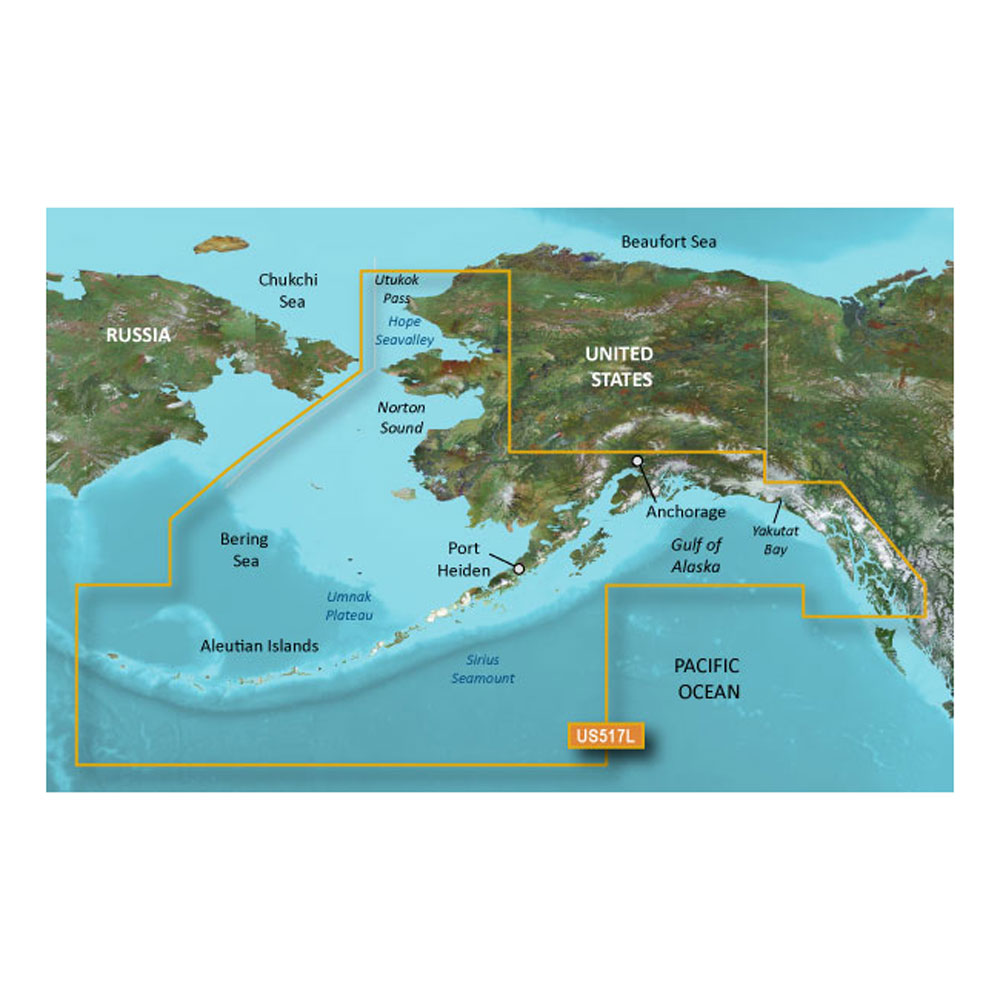 Garmin BlueChart g3 Vision HD VUS517L Coastal Chart, Alaska South, Garmin and Navionics Data, Auto Guidance, High-Resolution Relief Shading, Up to 1' Contours, 3D Views, Satellite Imagery