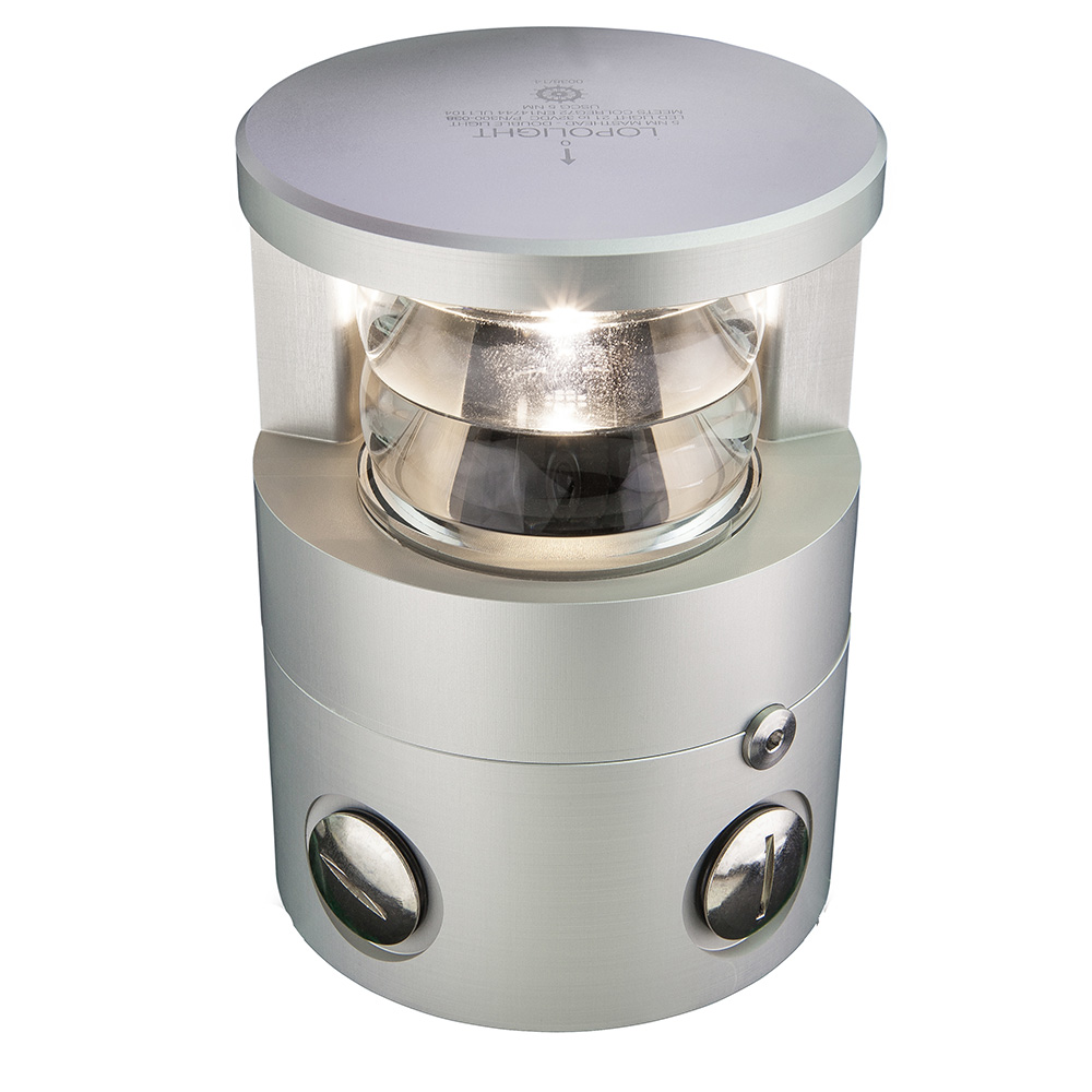 Lopolight 225 Degree Double Masthead Light, For Vessels Over 50m, White Light, 6NM, IP68, 22-32VDC, 13W, Horizontal Mount