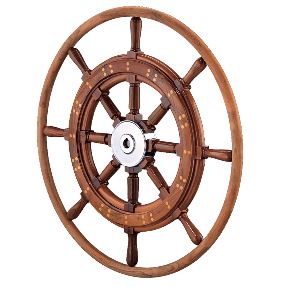 Edson Marine - Teak Yacht Wheel - 30", Teak Rim, Chrome Hub