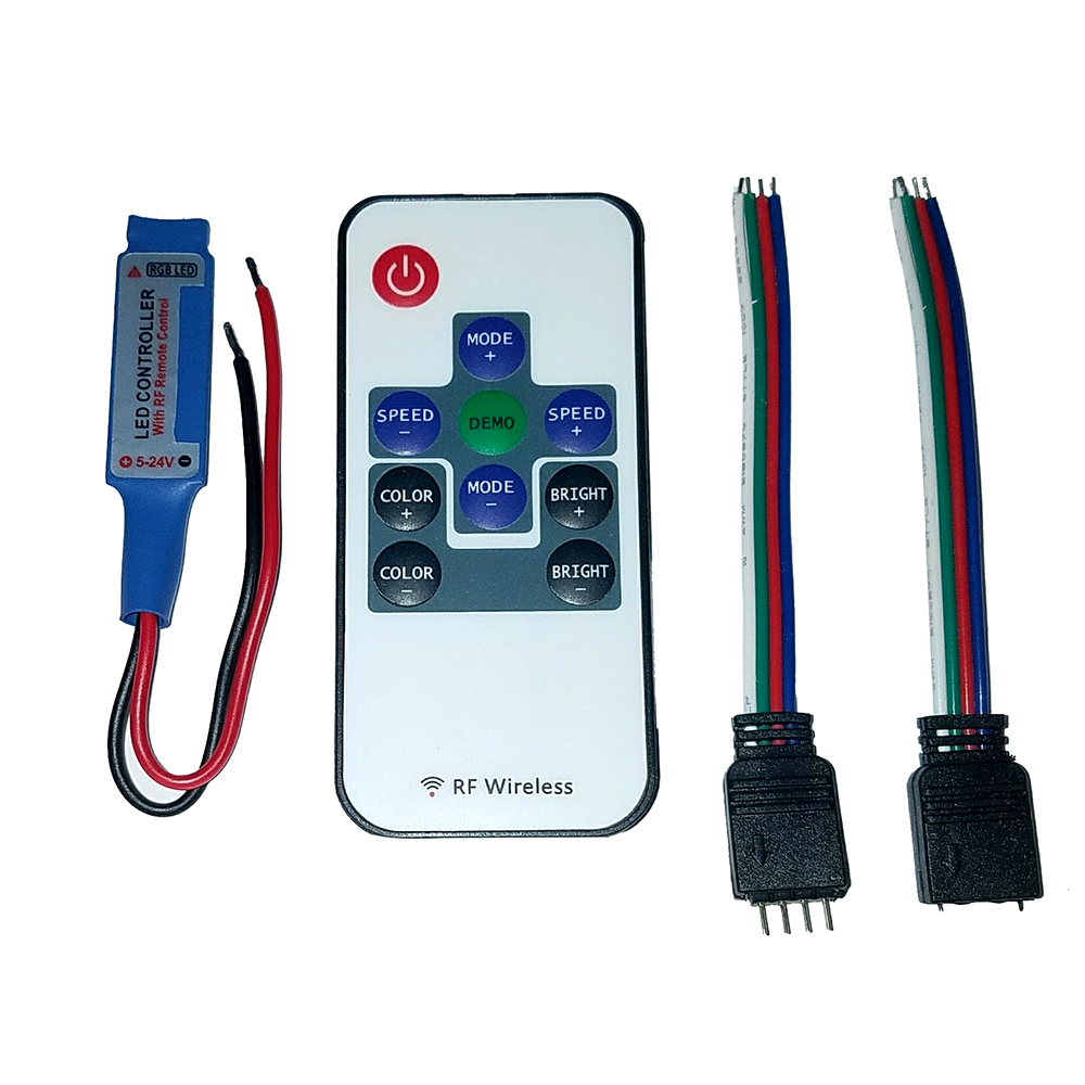 Lunasea - RGB LED Controller - Button, RF Remote 5/12/24 VDC, Multifunction Indoor