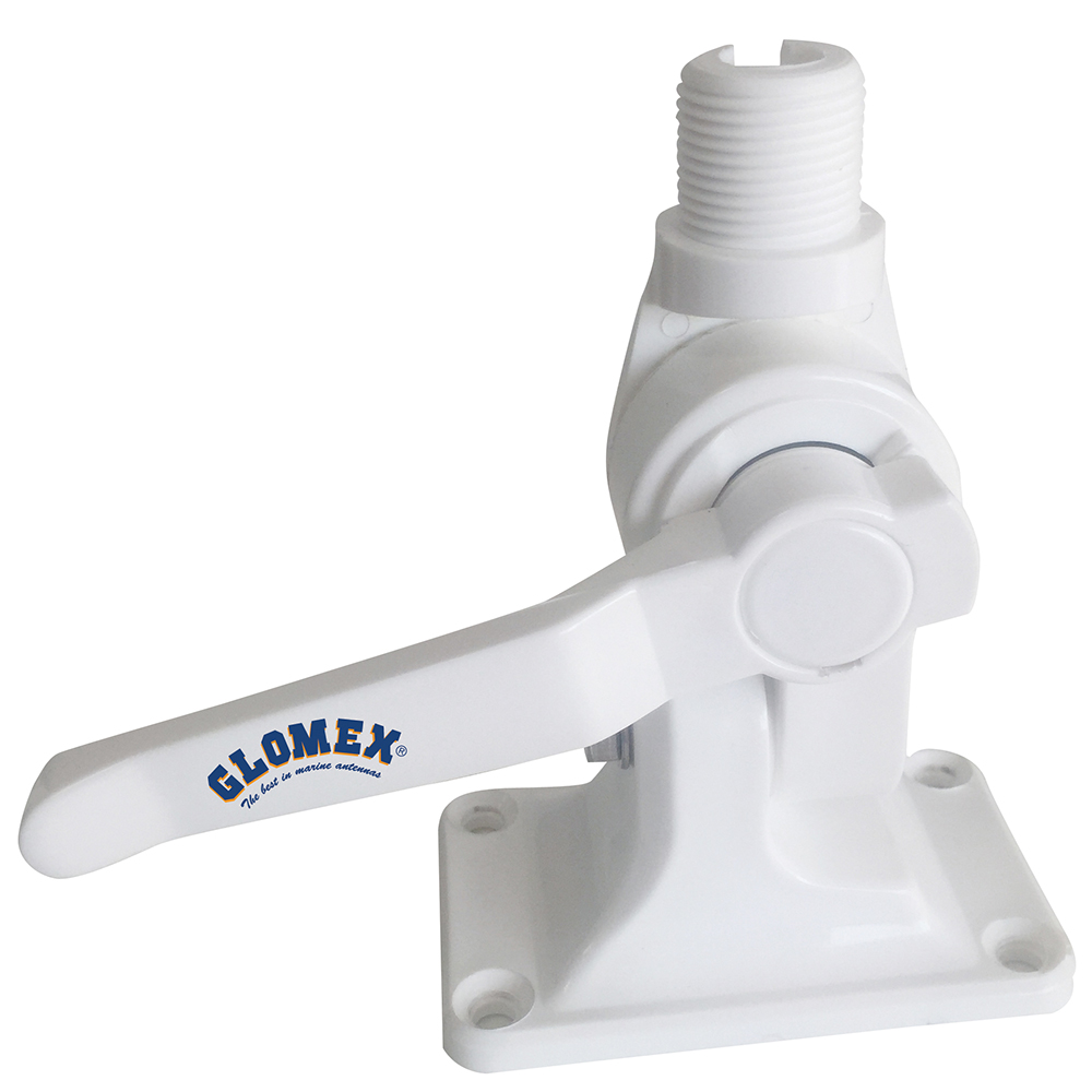 Glomex Marine Antennas - 4-Way Nylon Heavy-Duty Ratchet Mount - With Cable Slot, Built-In Coax Cable Feed-Thru 1"-14 Thread