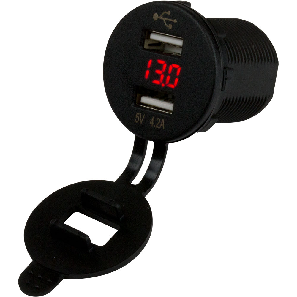 Sea-Dog - Dual USB Socket - Voltmeter, Hidden Display