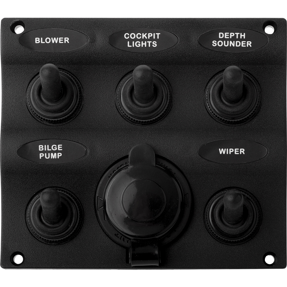 Sea-Dog - Switch Panel - Water Resistant, 5 Toggles, Power Socket, Nylon